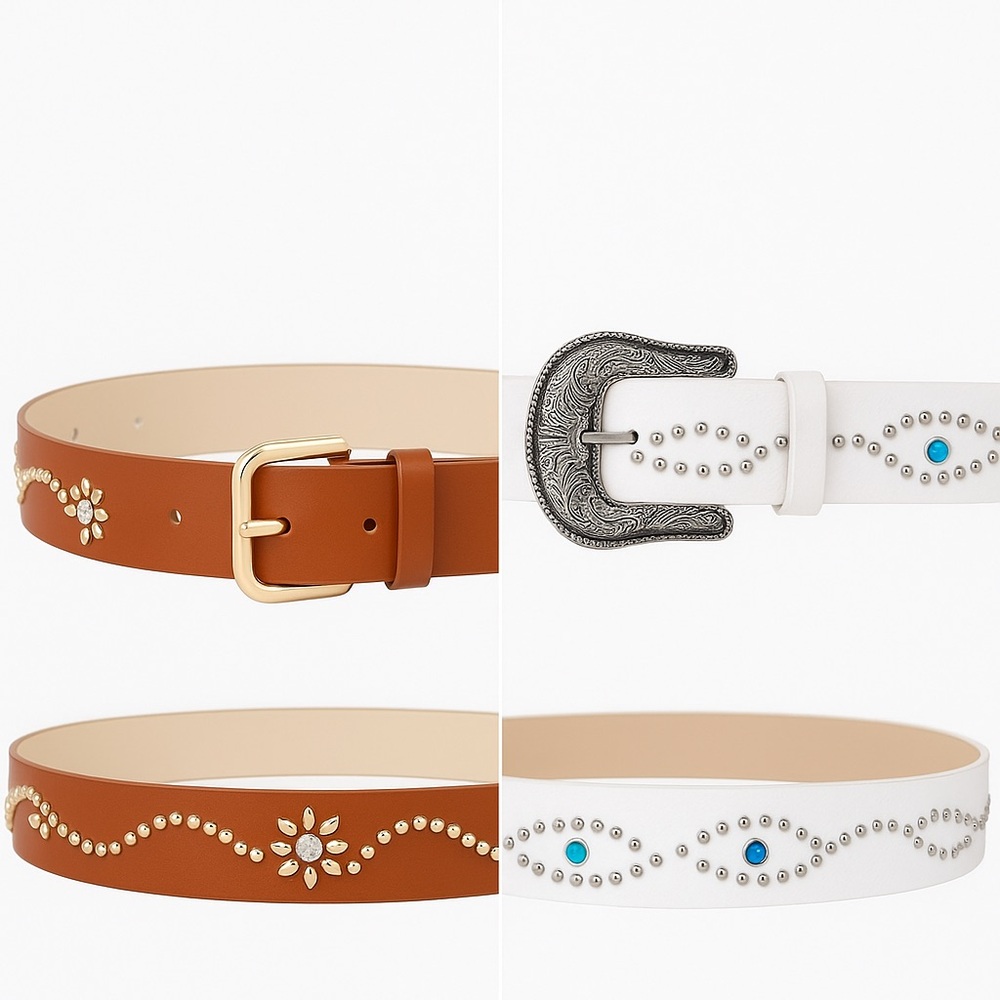✨ Western Rhinestone Belt Set – 2-Pack (White & Brown) – NWT ✨